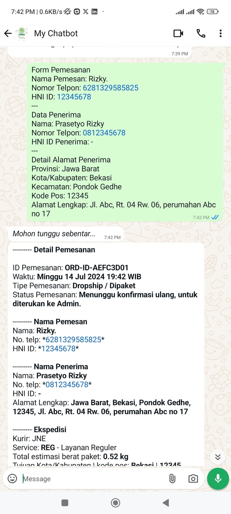 Hani Assistant - Fill order form