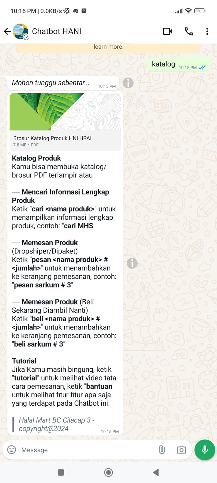 Hani Assistant - Customer views catalog