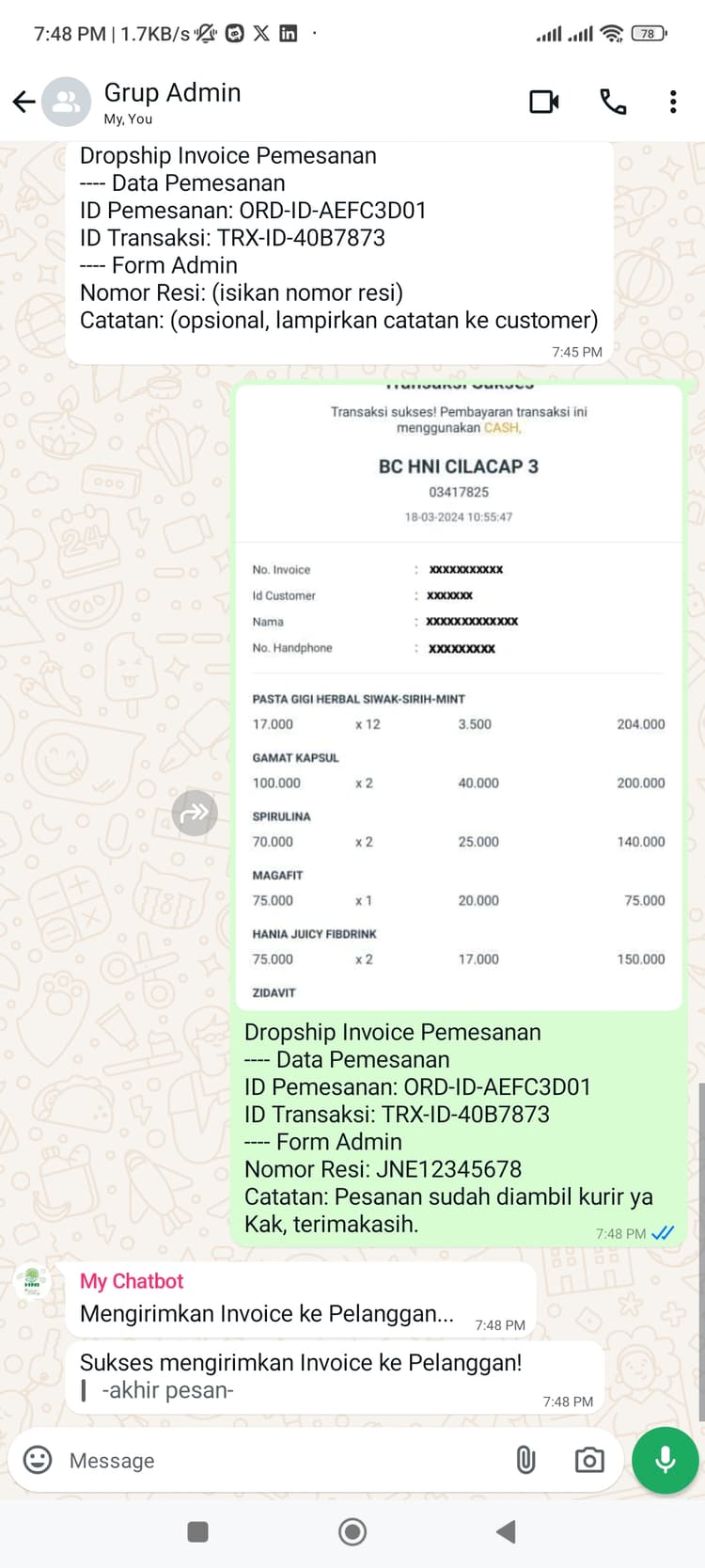 Hani Assistant - Invoice generated & sent