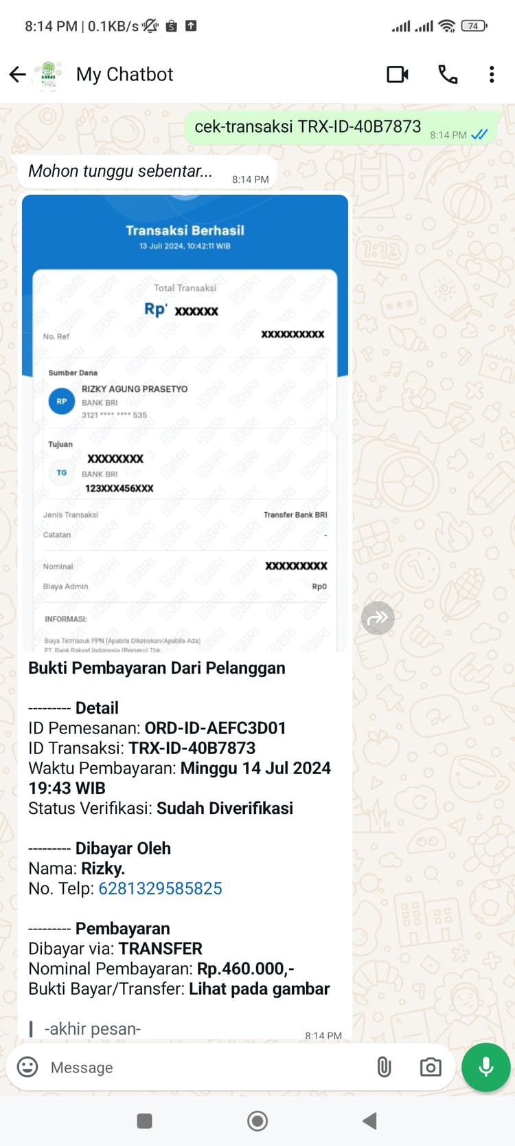 Hani Assistant - Admin check payment by ID